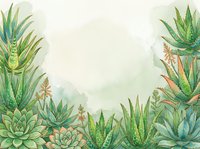 Watercolor succulent plants frame with copy space for text on textured paper background for botanical design projects.
