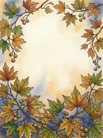 Autumn maple leaves and berries frame a cream background with watercolor accents, creating an isolated border design suitable for invitations, cards, and seasonal marketing materials.