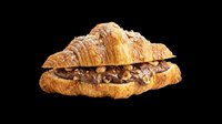 Chocolate-filled croissant sandwich isolated on transparent background, ready for bakery menus, food blogs, restaurant designs, t-shirt prints, and culinary marketing materials.