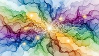 Abstract watercolor rainbow flowing waves with vibrant colors blending seamlessly for creative design projects and artistic backgrounds.