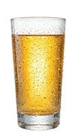 Glass of cold beer or golden ale with condensation droplets, isolated on white background for beverage, food and drink advertising, restaurant menus, and hospitality design projects.