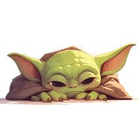 Cute green alien character with large ears lying down and looking sleepy, illustrated in cartoon style on isolated background. Perfect for children's designs.