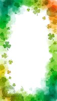 Watercolor shamrock border with leprechaun hats and gold coins for Saint Patrick's Day celebration greeting cards and festive decorations.