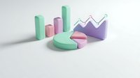 Business analytics data visualization with colorful 3D charts graphs and statistics elements for financial reports and presentations on white background.