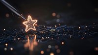 Glowing star shape drawn with light on dark textured surface with bokeh effect, creating magical festive atmosphere for holiday designs.