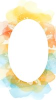 Watercolor oval frame with tropical summer colors and decorative elements for greeting cards, invitations and creative projects on white background.