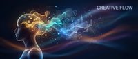 Young professional woman with glowing brain showcasing creative thinking, innovation and artificial intelligence concepts in futuristic digital space.