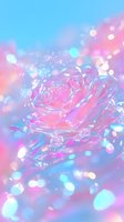 Translucent crystal rose in pastel pink and blue with dreamy bokeh background, creating ethereal fantasy atmosphere for romantic designs.