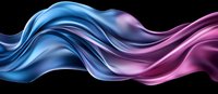 Flowing abstract silk fabric in blue and pink colors creating smooth waves and curves against black background, elegant dynamic motion effect.