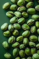 Fresh green cardamom pods scattered on dark green background, macro food photography perfect for cooking blogs, recipe websites and culinary magazines. Natural spice concept.