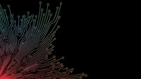 Abstract digital circuit board pattern with glowing red and white lines on black background for technology and electronics design projects.