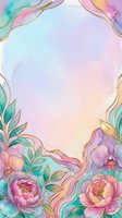 Watercolor floral frame with gold accents, pastel peonies and orchids on soft gradient background, perfect for invitations and social media.