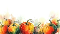Watercolor pumpkins in autumn colors with decorative swirls on light background for seasonal harvest designs and fall decorations.