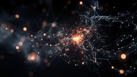 Glowing neural network visualization with interconnected nodes and light particles against dark background, representing artificial intelligence and deep learning.