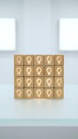 Wooden blocks with lightbulb icons arranged in grid formation on white surface representing innovation, creativity and brainstorming concepts for business.