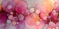 Abstract alcohol ink art with flowing pink, purple and orange bubbles creating organic shapes and textures for modern design projects.