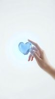 Hand holding glowing blue heart symbol representing love, care, healthcare, charity and emotional wellness concepts for medical and social campaigns.