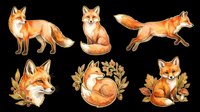 Reddish-brown fox illustrations in various poses, isolated on transparent background, ready for t-shirt design, clipart, stickers, sublimation, and print-on-demand projects.