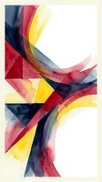 Abstract watercolor composition with flowing geometric shapes in red yellow blue creating dynamic movement and energy for modern design projects.