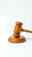 Wooden judge gavel and sound block isolated on white background for legal justice court auction and law concept design.