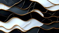 Abstract luxury waves in black and white with golden lines creating dynamic layered pattern. Modern elegant design for wallpaper and interior decor.