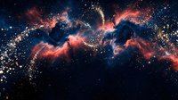 Cosmic nebula with swirling red and blue gas clouds surrounded by brilliant stars in deep space creating stunning celestial formation for astronomy content.