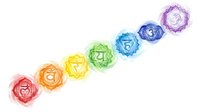 Chakra symbols arranged in rainbow spectrum order, isolated on white background for wellness, meditation, and spiritual design projects.