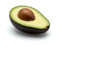 Fresh avocado half with pit on white background isolated for healthy cooking and nutrition design projects.
