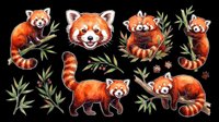Red panda collection with various poses and expressions, isolated on transparent background. Perfect for t-shirt designs, stickers, clipart, sublimation, print-on-demand products, and digital crafts. Includes multiple cute animals with bamboo foliage elements.