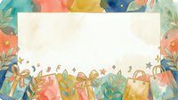 Watercolor gift boxes and foliage border frame with blank center space for text, invitations, or greeting card designs.