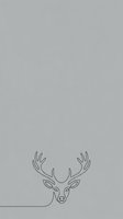 Deer head with antlers drawn in continuous line style on neutral gray background, isolated for design use.