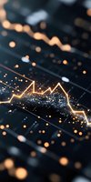 Glowing financial chart line graph with golden light effect on dark background showing market volatility and trading data analysis visualization.