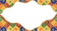 Colorful geometric diamond pattern border frame with white copy space center for text or design elements on transparent background.