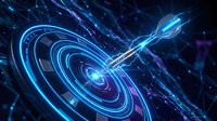 Glowing neon spiral vortex with electric blue energy streams and digital particles flowing through abstract cyberspace, representing technology, data transmission, and futuristic innovation.