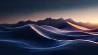 Smooth abstract waves with golden sunlight creating dramatic shadows and highlights against dark background, modern minimalist landscape design for presentations.