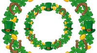 St. Patrick's Day decorative elements with shamrocks, leprechaun hats, horseshoes and gold coins on white background for holiday designs and celebrations.