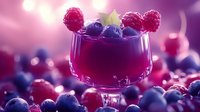 Fresh berries cocktail with raspberries and blueberries in elegant glass, pink bokeh background, soft focus drink photography for menu and advertising.