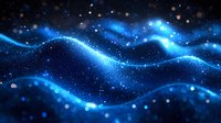 Glowing blue waves of light with sparkles and bokeh effects on dark background create magical cosmic atmosphere for abstract design projects.