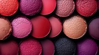 Colorful makeup eyeshadow palette with various pink, red, purple and coral shades for professional beauty and cosmetic applications.