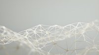 Abstract white geometric network with glowing nodes and connecting lines on light background for technology and digital communication concepts.