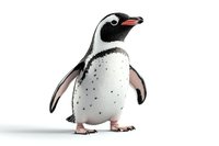 Gentoo penguin with distinctive white stripe and orange beak standing upright on isolated background, perfect for wildlife publications and conservation materials.