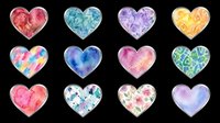 Watercolor heart clipart set with silver frames, isolated on transparent background. Colorful designs for stickers, T-shirts, print on demand, and sublimation crafts.