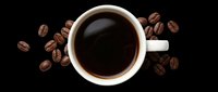 Overhead view of black coffee in white cup surrounded by roasted beans, isolated on transparent background. Ready for t-shirt designs, clipart, stickers, print-on-demand products, and sublimation projects.