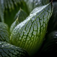 Fresh green hosta leaves with morning dew drops showcasing detailed natural texture and intricate vein patterns in soft natural lighting for garden design.