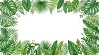 Tropical jungle leaves frame border with monstera, palm fronds and exotic foliage creating natural green botanical background for summer designs.
