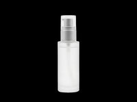 Frosted glass pump bottle isolated on transparent background, ready for cosmetic branding, skincare mockups, t-shirt design, stickers, and print on demand use.