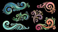 Ornamental flourish swirls with flowing curves in vibrant colors including teal, pink, purple, and green. Isolated on transparent background, ready for clipart, t-shirt design, stickers, sublimation, and print-on-demand projects.