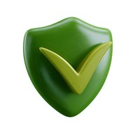 Green protective shield with yellow checkmark symbol on white background, representing security and verification for digital safety concepts.
