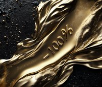 Luxurious gold metallic wave with -100% text on black background creates dramatic contrast and flowing movement for financial and business designs.