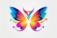 Vibrant rainbow butterfly with gradient wings featuring flowing curves and decorative swirls on white background, isolated design element for creative projects.